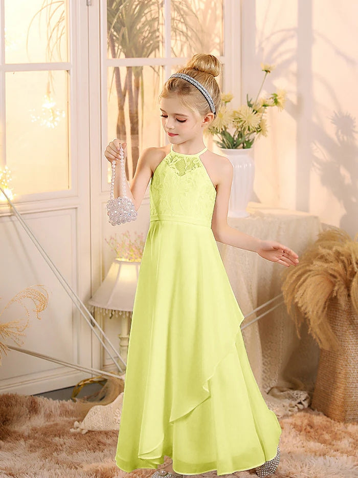 First Communion A Line Chiffon Floor-Length Dusty Sage Junior Bridesmaid Dress Gidiondress
