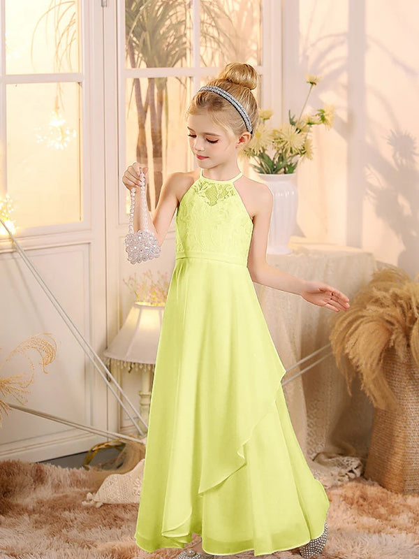 First Communion A Line Chiffon Floor-Length Dusty Sage Junior Bridesmaid Dress Gidiondress