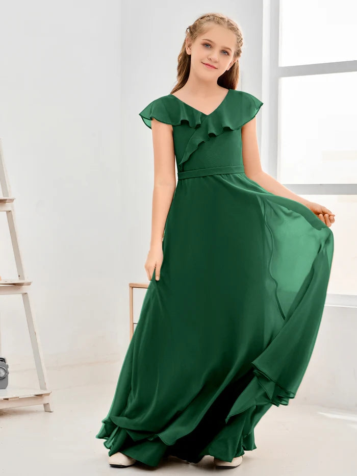 Floor-Length Chiffon Asymmetrical Junior Bridesmaid Dress/Girls Dress Gidiondress