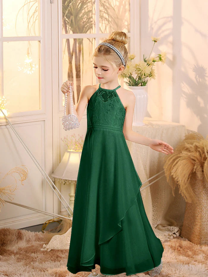 First Communion A Line Chiffon Floor-Length Dusty Sage Junior Bridesmaid Dress Gidiondress