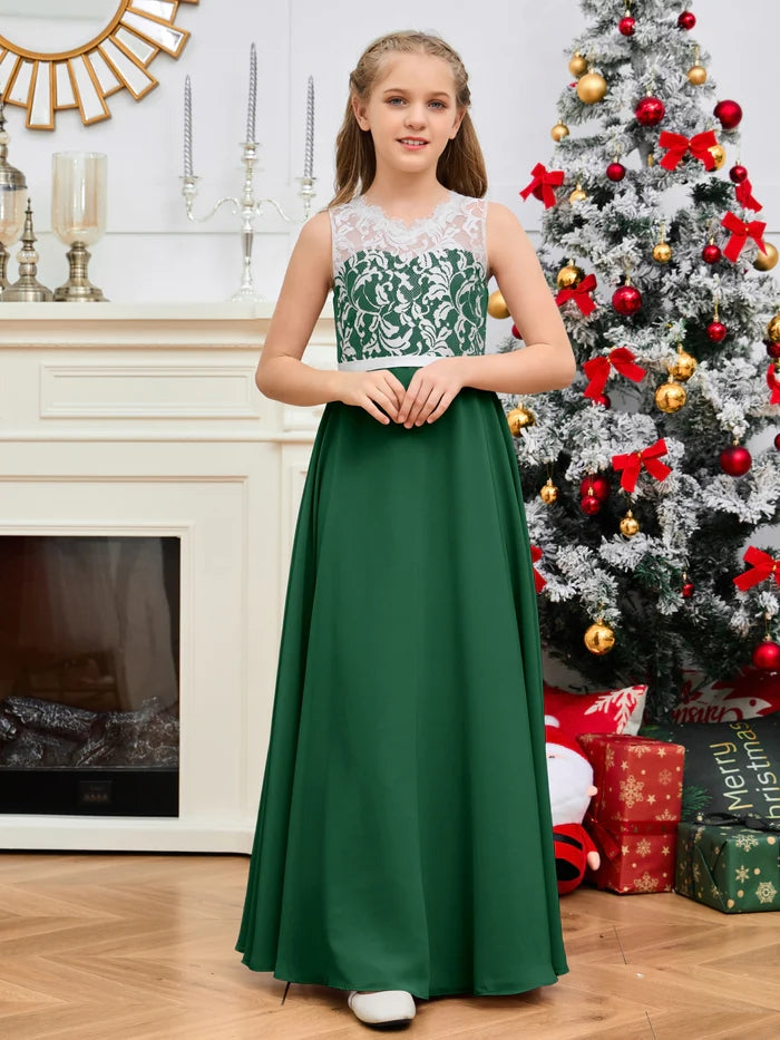 Floor-Length Chiffon/Satin/Lace Yellow Junior Bridesmaid Dress/Girls Birthday Dresses Gidiondress