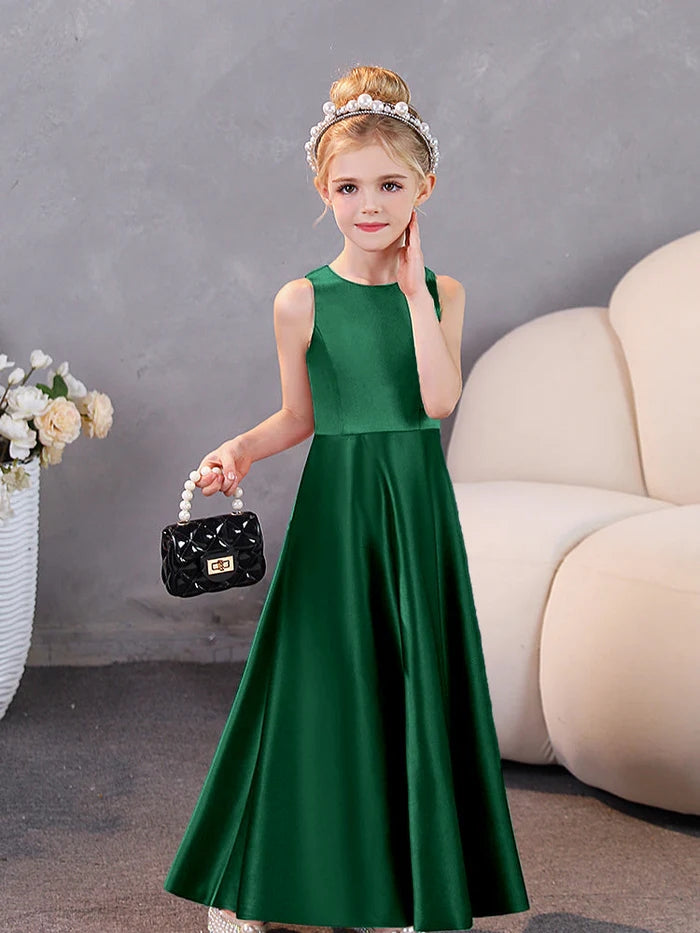 Girls Birthday Dresses Simple Sleeveless Satin Floor-Length Junior Bridesmaid Dress Gidiondress
