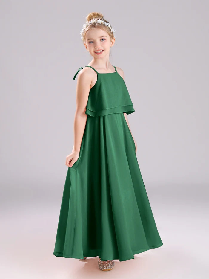 Girls Birthday Dresses Square Neck Spaghetti Straps Chiffon Floor-Length Junior Bridesmaid Dress/Party Dresses Gidiondress Dark Green 12M
