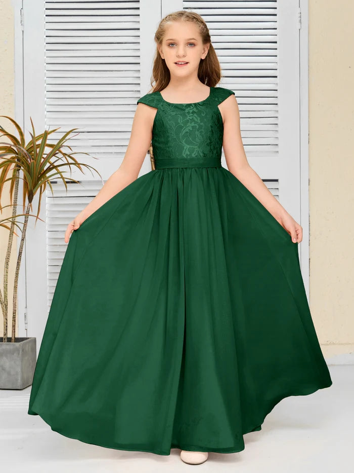 Floor-Length Pearl Pink Chiffon/Lace Junior Bridesmaid Dress/Girls dress Gidiondress