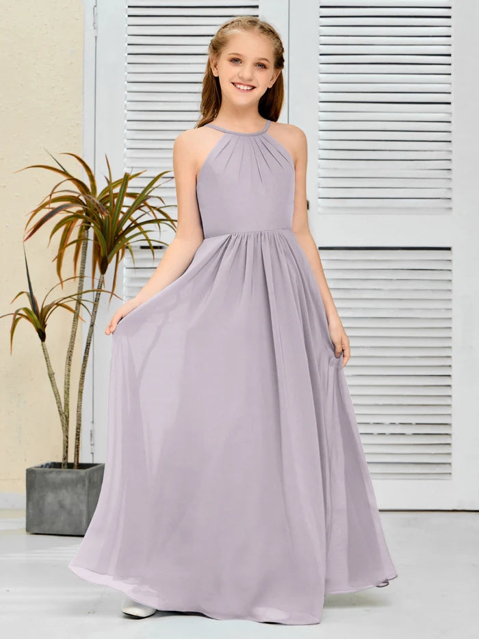 Halter Floor-Length Chiffon Simple Junior Bridesmaid Dress/Girls dress Gidiondress Dusk 12M