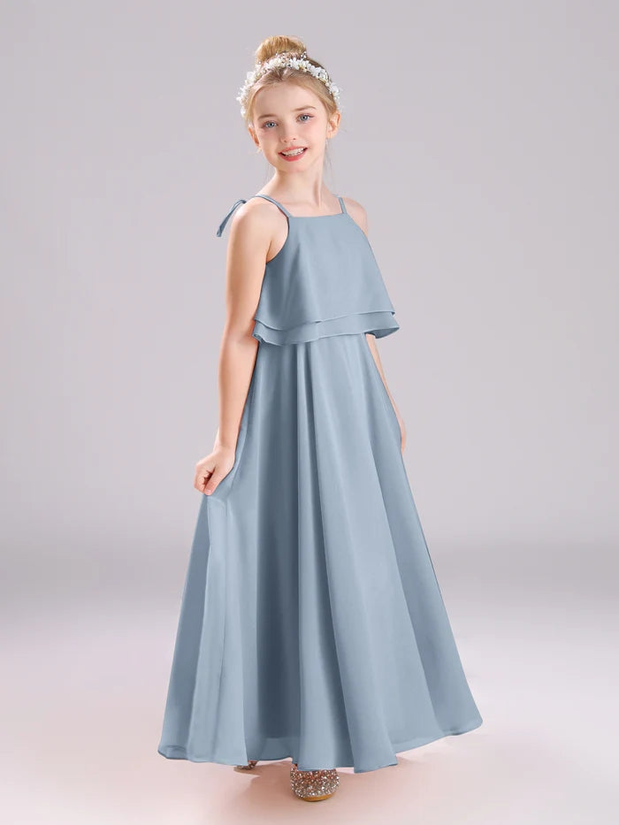 Girls Birthday Dresses Square Neck Spaghetti Straps Chiffon Floor-Length Junior Bridesmaid Dress/Party Dresses Gidiondress