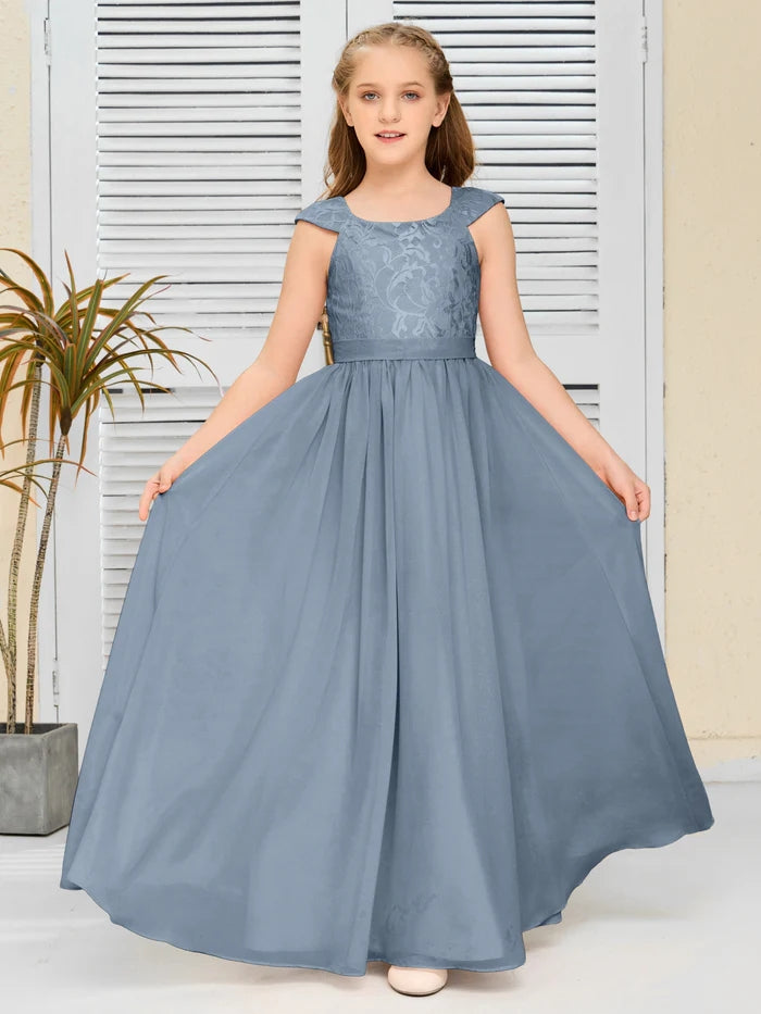 Floor-Length Pearl Pink Chiffon/Lace Junior Bridesmaid Dress/Girls dress Gidiondress