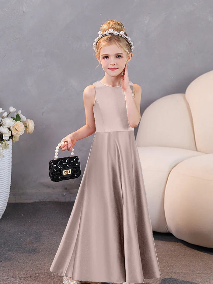 Girls Birthday Dresses Simple Sleeveless Satin Floor-Length Junior Bridesmaid Dress Gidiondress