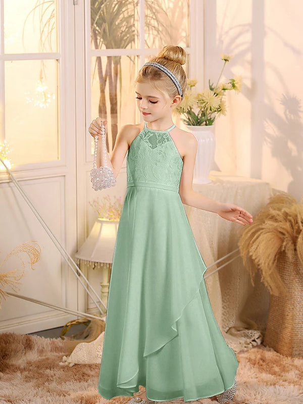First Communion A Line Chiffon Floor-Length Dusty Sage Junior Bridesmaid Dress Gidiondress