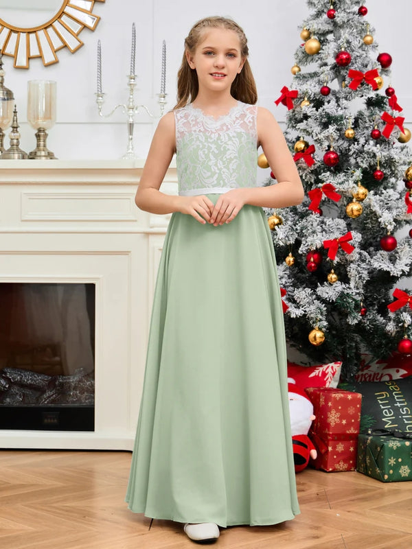 Floor-Length Chiffon/Satin/Lace Yellow Junior Bridesmaid Dress/Girls Birthday Dresses Gidiondress