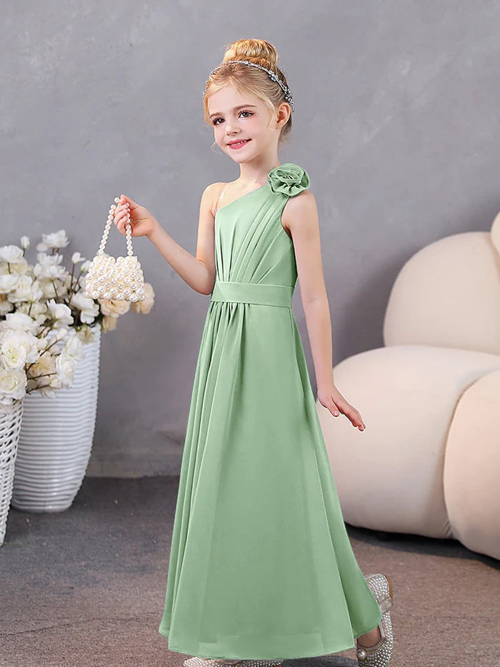 One-Shoulder Chiffon Floor-Length Junior Bridesmaid Dress/Party Dresses Gidiondress