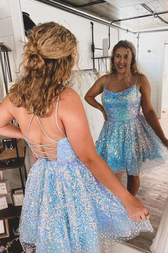 Cute Hot Pink Sequins A-Line Short Homecoming Dress BabaMila