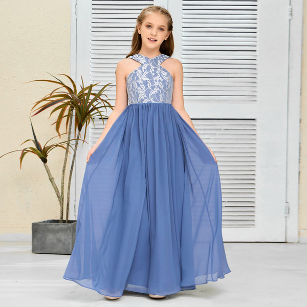 Halter Floor-Length Satin/Chiffon/Lace Junior Bridesmaid Dress/Girls Birthday Dresses Gidiondress