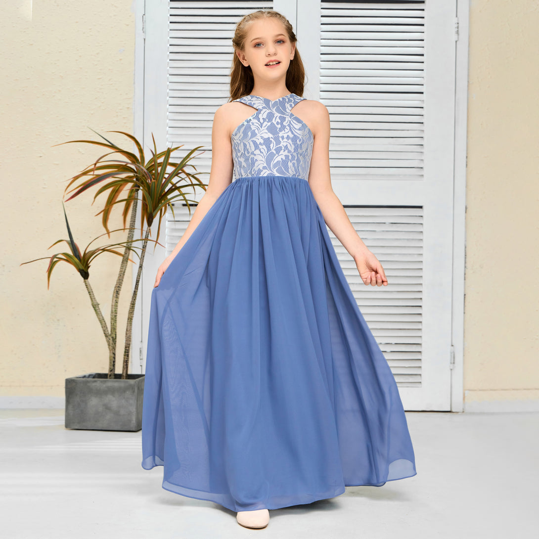 Halter Floor-Length Satin/Chiffon/Lace Junior Bridesmaid Dress/Girls Birthday Dresses Gidiondress