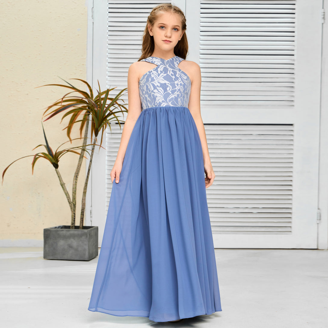 Halter Floor-Length Satin/Chiffon/Lace Junior Bridesmaid Dress/Girls Birthday Dresses Gidiondress