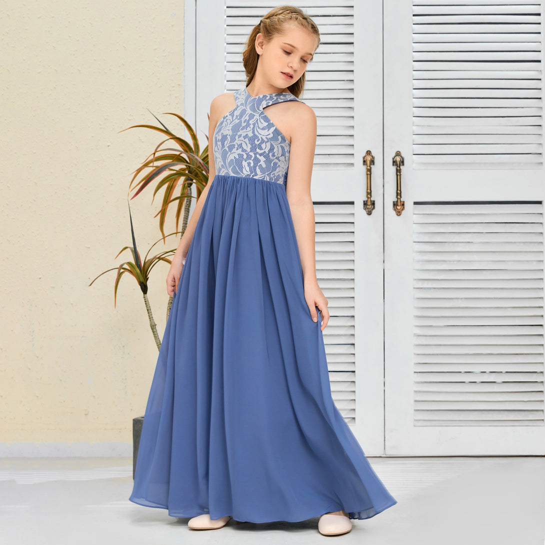 Halter Floor-Length Satin/Chiffon/Lace Junior Bridesmaid Dress/Girls Birthday Dresses Gidiondress
