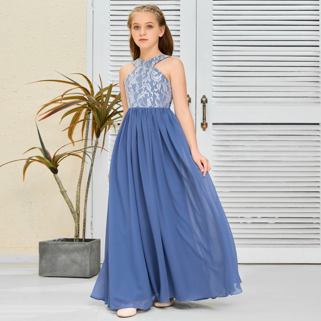 Halter Floor-Length Satin/Chiffon/Lace Junior Bridesmaid Dress/Girls Birthday Dresses Gidiondress