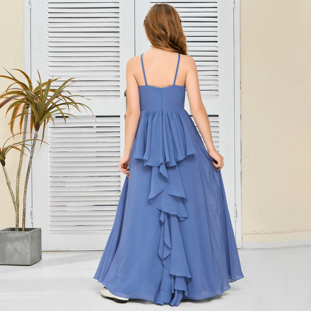 Halter Floor-Length Chiffon Simple Junior Bridesmaid Dress/Girls dress Gidiondress