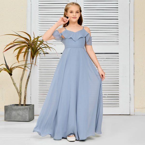 Floor-Length Chiffon Jr Bridesmaid Dress/Girls dress Gidiondress