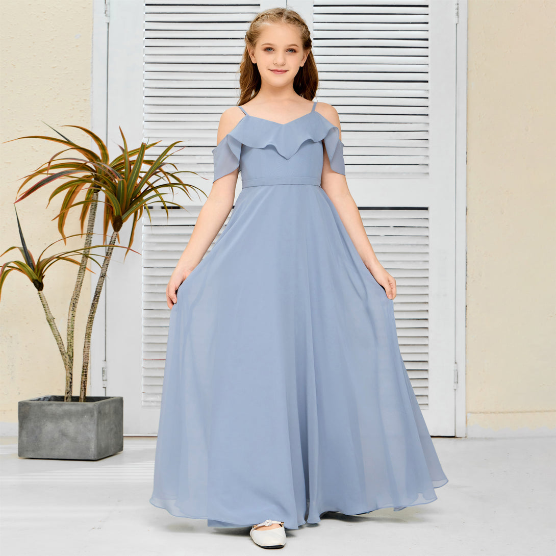 Floor-Length Chiffon Jr Bridesmaid Dress/Girls dress Gidiondress