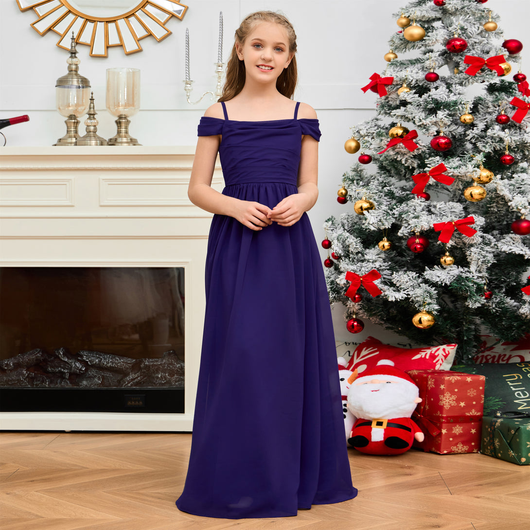 A-Line Floor-Length Chiffon Cold Shoulder Junior Bridesmaid Dress/Girls Birthday Dresses With Cape Gidiondress