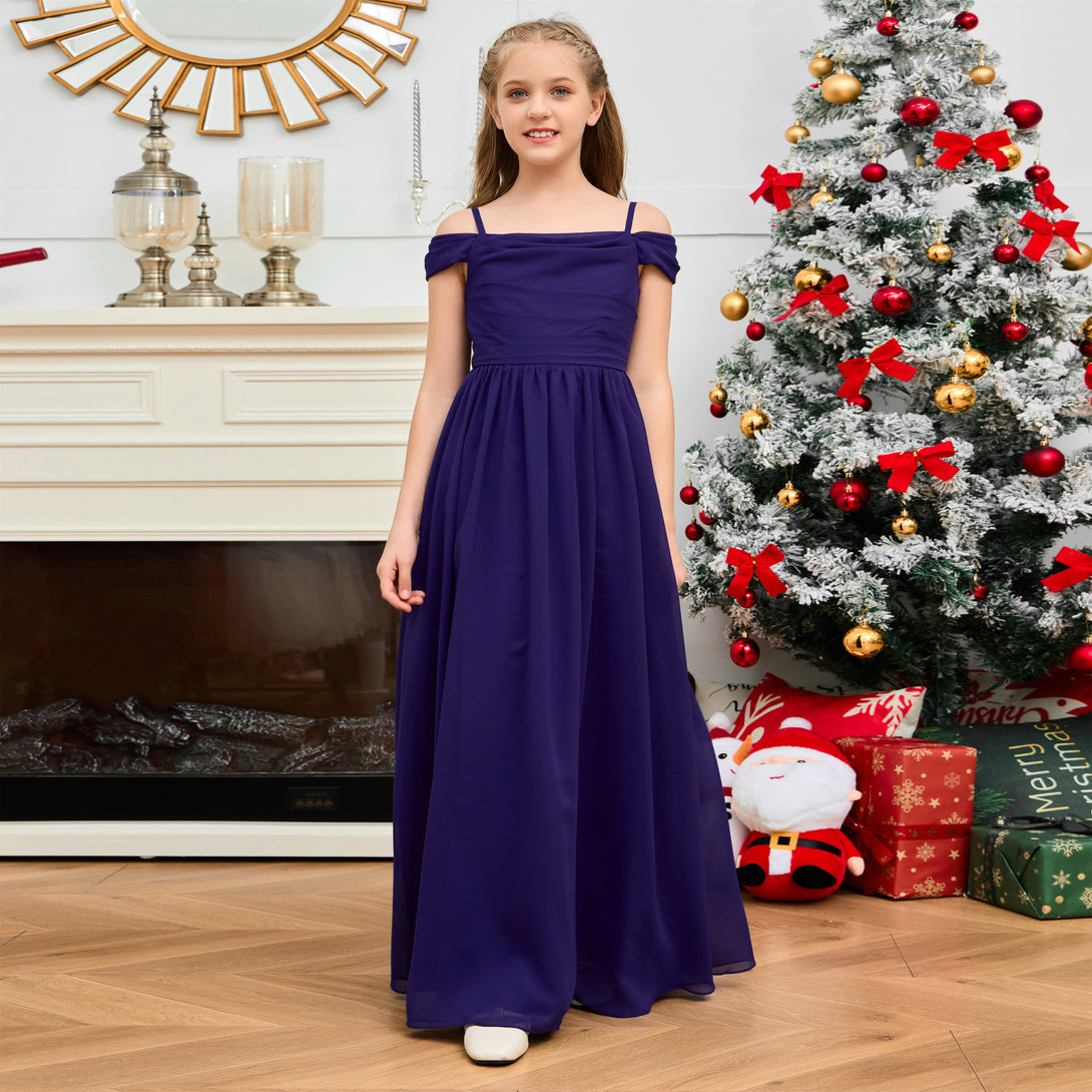 A-Line Floor-Length Chiffon Cold Shoulder Junior Bridesmaid Dress/Girls Birthday Dresses With Cape Gidiondress as picture 12M