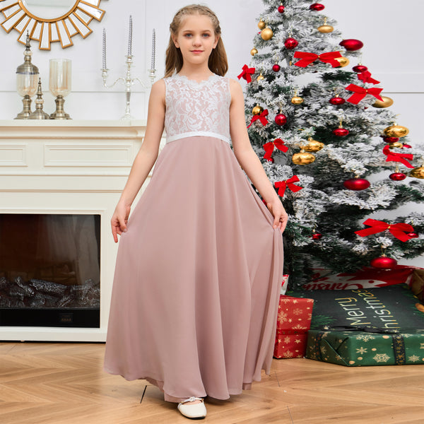 Floor-Length Chiffon/Satin/Lace Yellow Junior Bridesmaid Dress/Girls Birthday Dresses Gidiondress