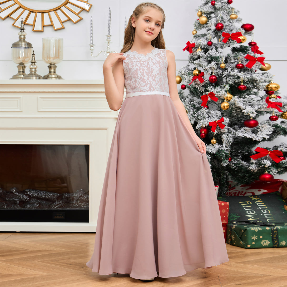 Floor-Length Chiffon/Satin/Lace Yellow Junior Bridesmaid Dress/Girls Birthday Dresses Gidiondress