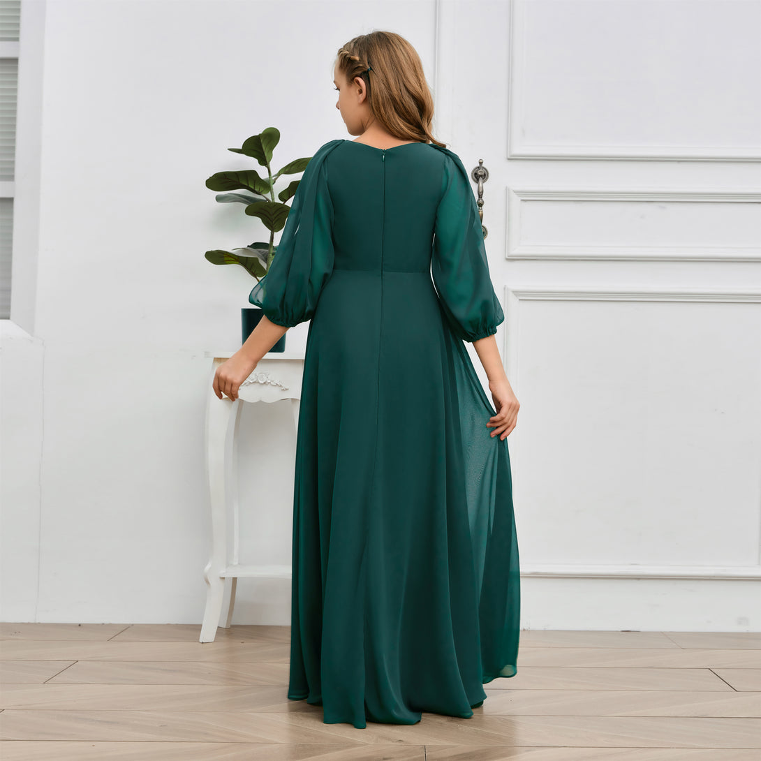 A-line V-Neck Floor-Length Chiffon Junior Bridesmaid Dresses Gidiondress
