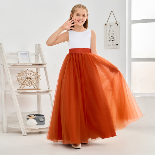 Sleeveless V Back Ivory Dark Green Tulle Floor Length Flower Girl Dress Girls Gidiondress