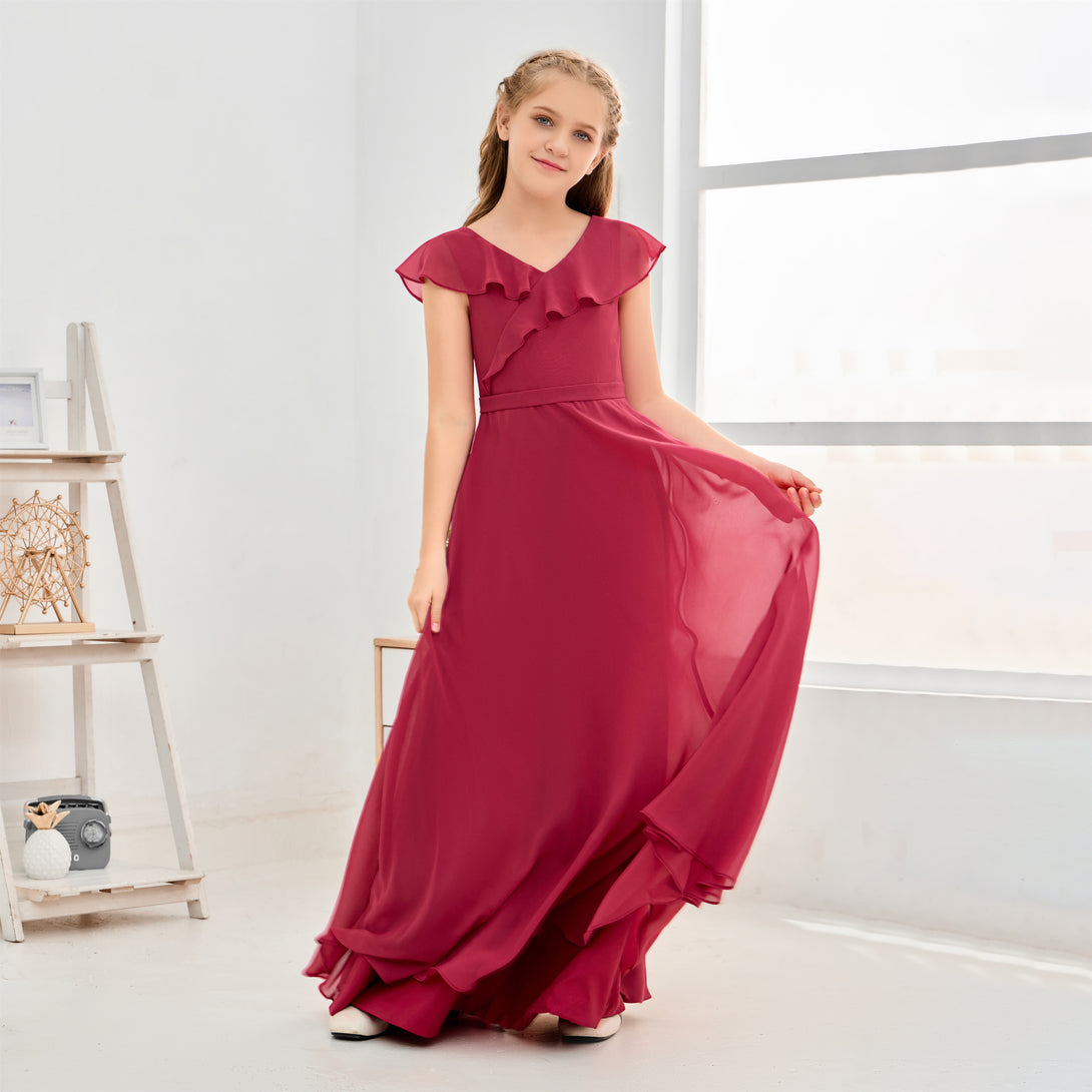 Floor-Length Chiffon Asymmetrical Junior Bridesmaid Dress/Girls Dress Gidiondress