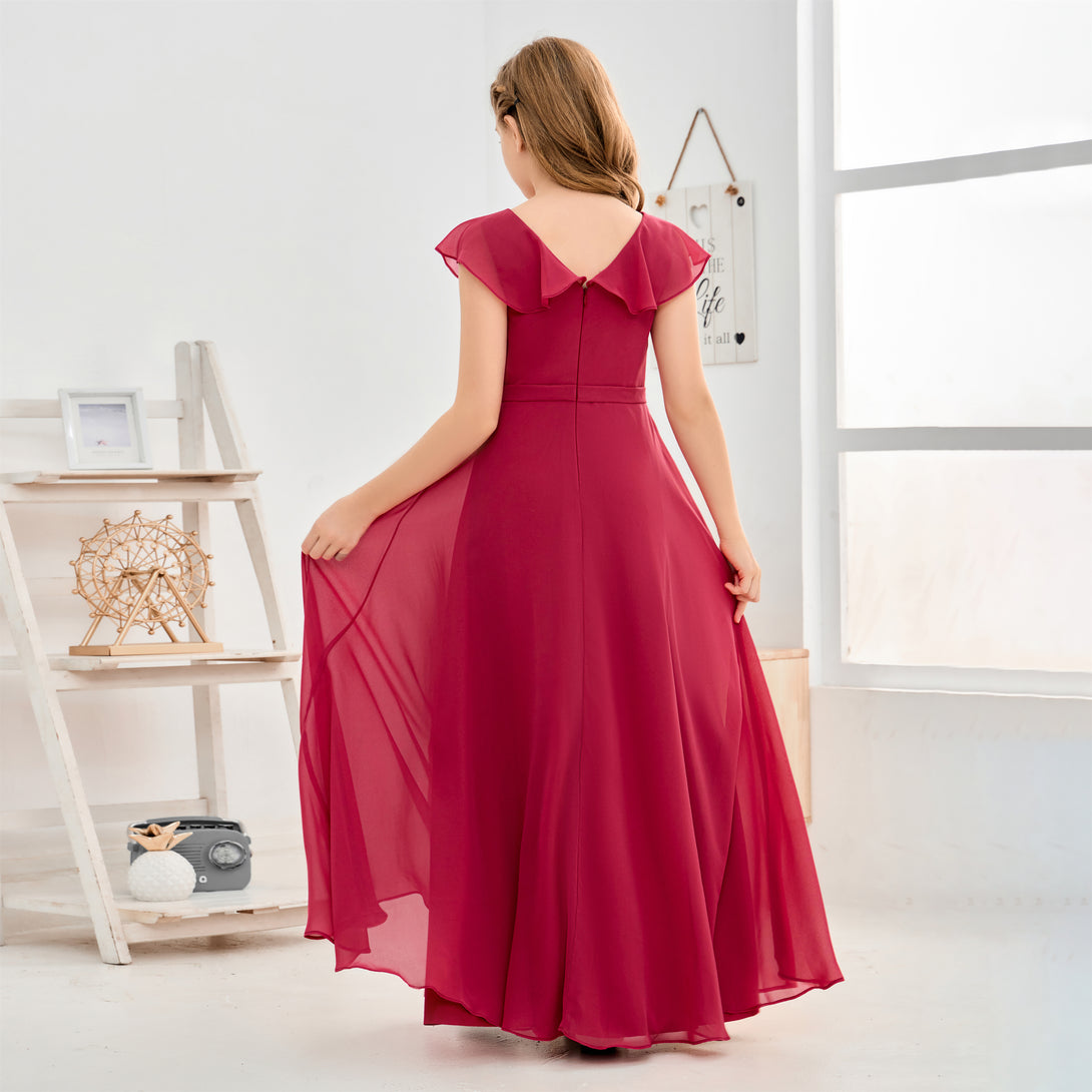 Floor-Length Chiffon Asymmetrical Junior Bridesmaid Dress/Girls Dress Gidiondress