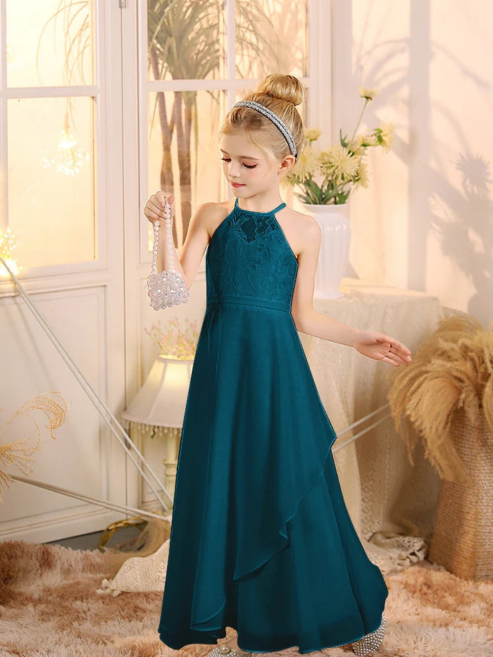 First Communion A Line Chiffon Floor-Length Dusty Sage Junior Bridesmaid Dress Gidiondress