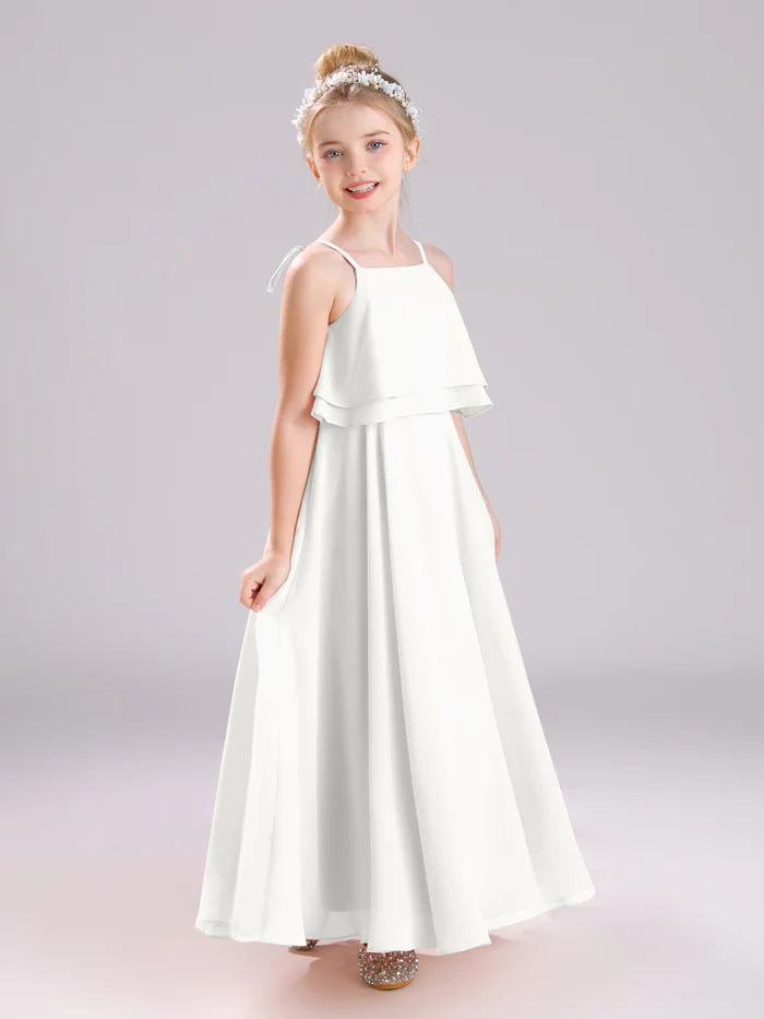 Girls Birthday Dresses Square Neck Spaghetti Straps Chiffon Floor-Length Junior Bridesmaid Dress/Party Dresses Gidiondress