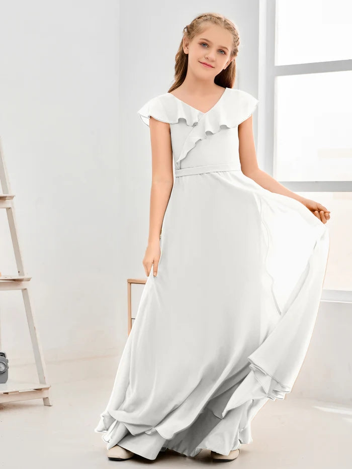 Floor-Length Chiffon Asymmetrical Junior Bridesmaid Dress/Girls Dress Gidiondress