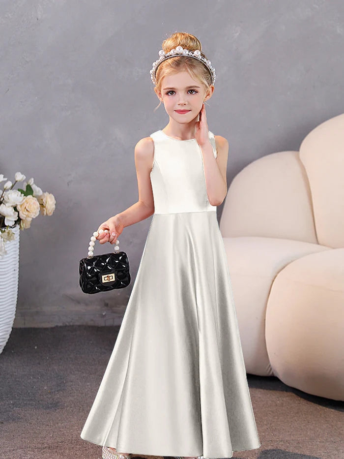 Girls Birthday Dresses Simple Sleeveless Satin Floor-Length Junior Bridesmaid Dress Gidiondress