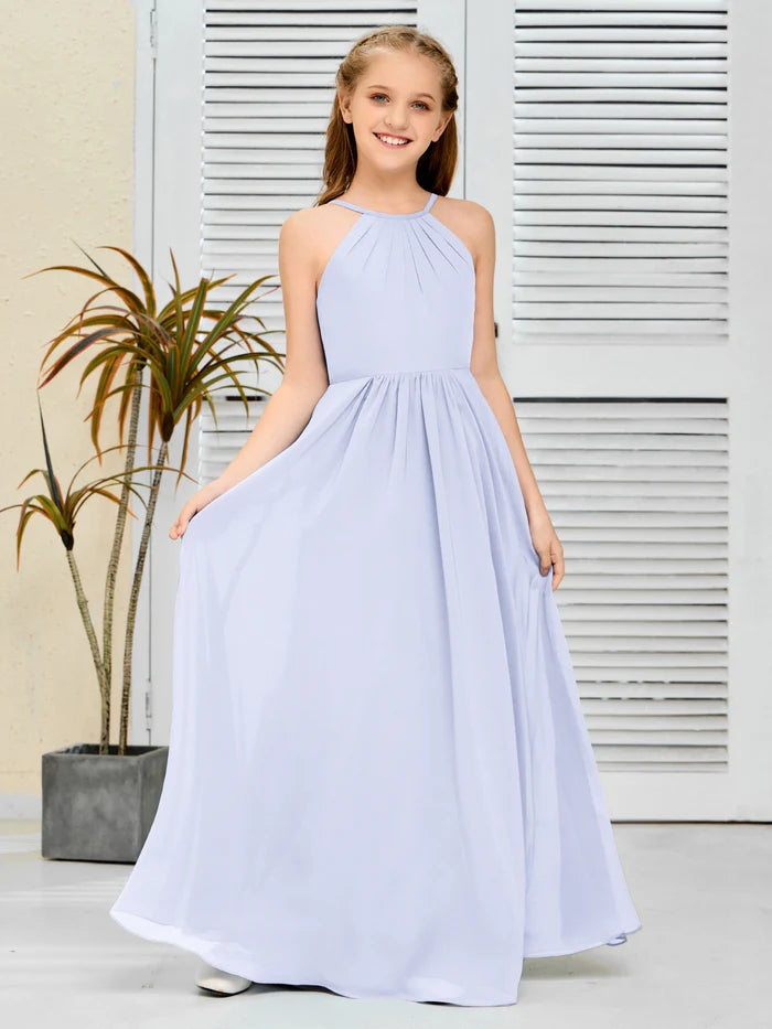 Sleeveless Halter Floor-Length Chiffon Simple Junior Bridesmaid Dress/Girls dress Gidiondress