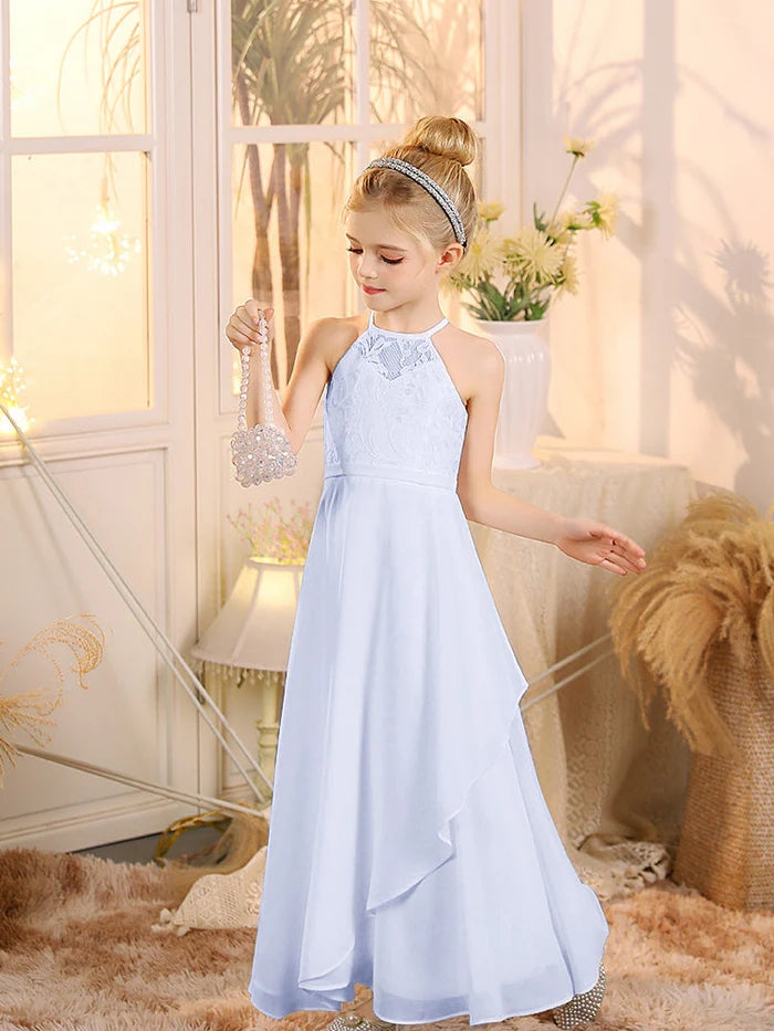 First Communion A Line Chiffon Floor-Length Dusty Sage Junior Bridesmaid Dress Gidiondress