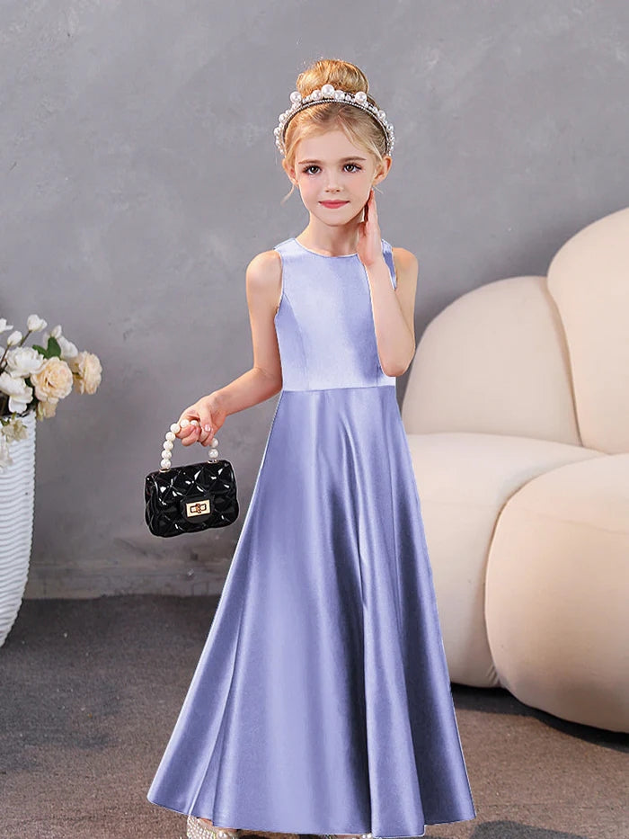 Girls Birthday Dresses Simple Sleeveless Satin Floor-Length Junior Bridesmaid Dress Gidiondress