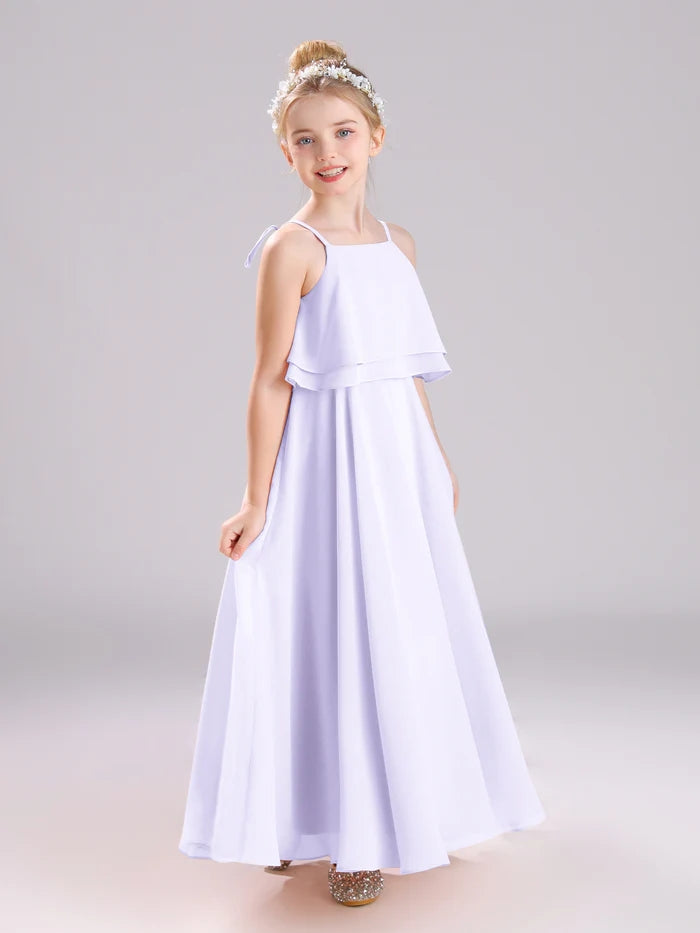 Girls Birthday Dresses Square Neck Spaghetti Straps Chiffon Floor-Length Junior Bridesmaid Dress/Party Dresses Gidiondress