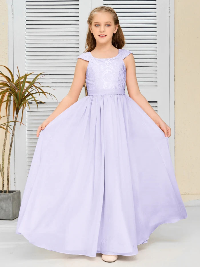 Floor-Length Pearl Pink Chiffon/Lace Junior Bridesmaid Dress/Girls dress Gidiondress