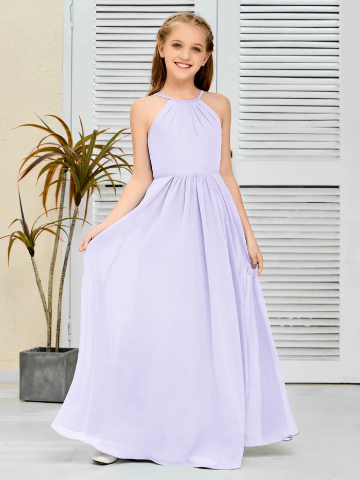 Halter Floor-Length Chiffon Simple Junior Bridesmaid Dress/Girls dress Gidiondress