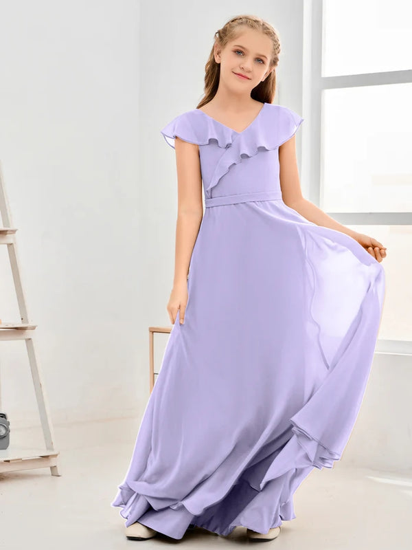 Floor-Length Chiffon Asymmetrical Junior Bridesmaid Dress/Girls Dress Gidiondress