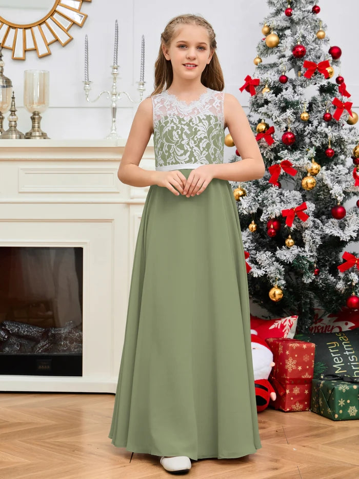 Floor-Length Chiffon/Satin/Lace Yellow Junior Bridesmaid Dress/Girls Birthday Dresses Gidiondress