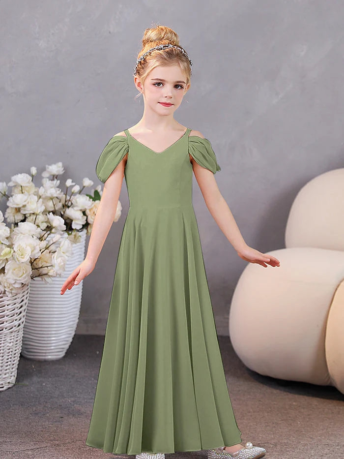 Girls Birthday Dresses Chiffon Floor-Length Junior Bridesmaid Dress/Party Dresses Gidiondress Olive Green 12M