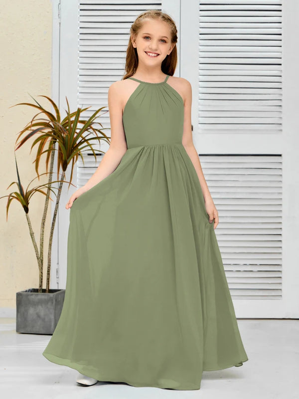 Sleeveless Halter Floor-Length Chiffon Simple Junior Bridesmaid Dress/Girls dress Gidiondress