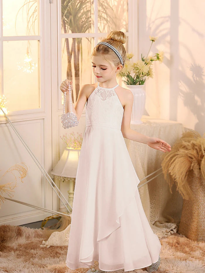 First Communion A Line Chiffon Floor-Length Dusty Sage Junior Bridesmaid Dress Gidiondress