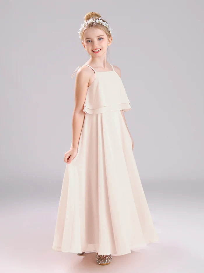 Girls Birthday Dresses Square Neck Spaghetti Straps Chiffon Floor-Length Junior Bridesmaid Dress/Party Dresses Gidiondress