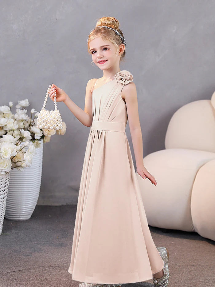 One-Shoulder Chiffon Floor-Length Junior Bridesmaid Dress/Party Dresses Gidiondress