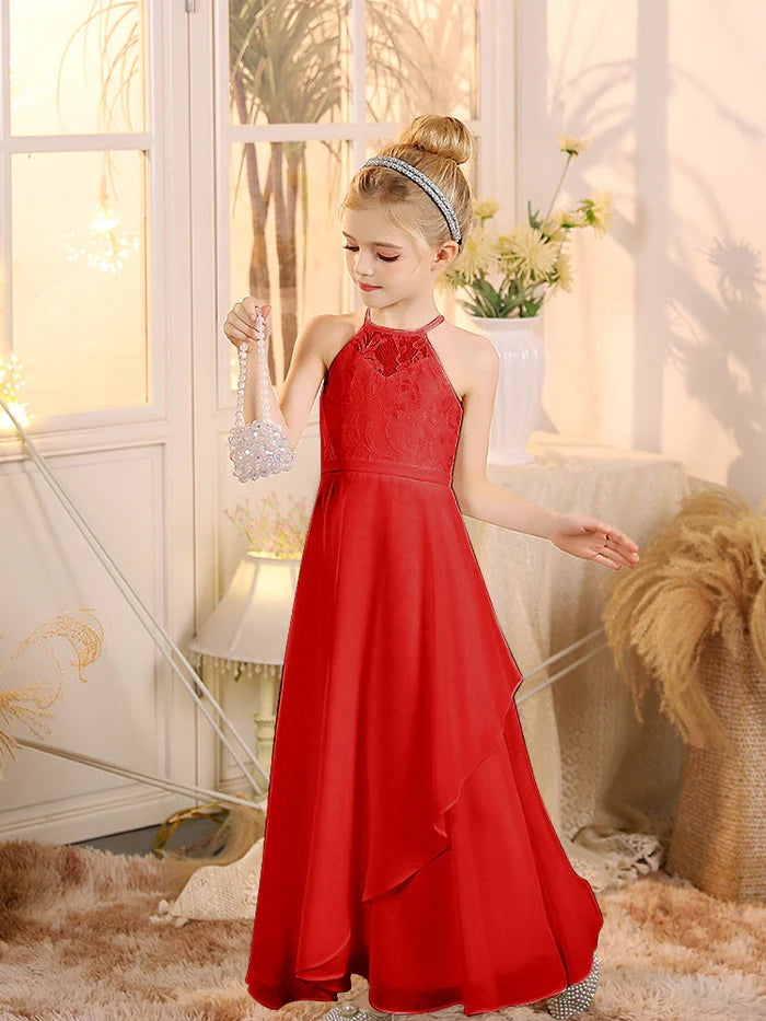 First Communion A Line Chiffon Floor-Length Dusty Sage Junior Bridesmaid Dress Gidiondress